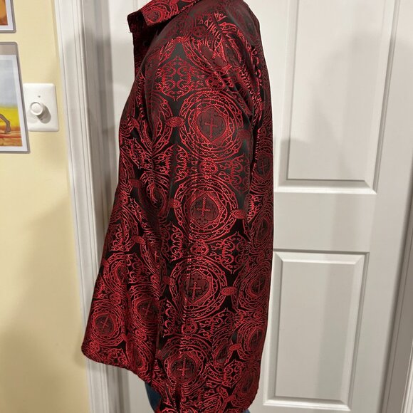 Shrine Shirt Goth Red Black Victorian Rock Size S - Picture 5 of 7